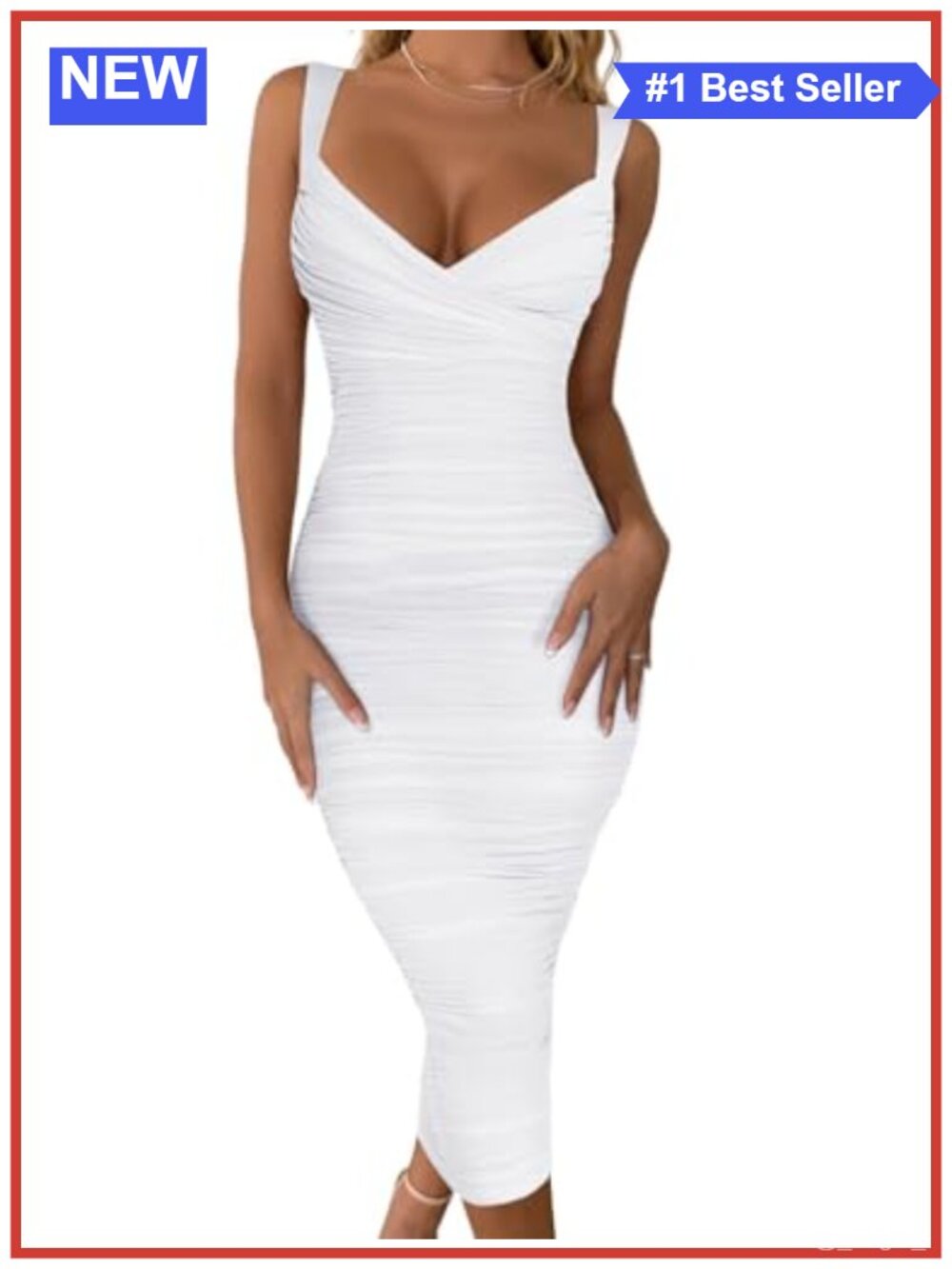 Women's Sexy Bodycon Sleeveless Ruched Mesh Midi Dress Party Club